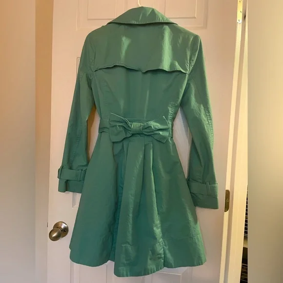 LC Lauren Conrad Teal Trench Coat with Floral Lining, Size 4 - Picture 4 of 9